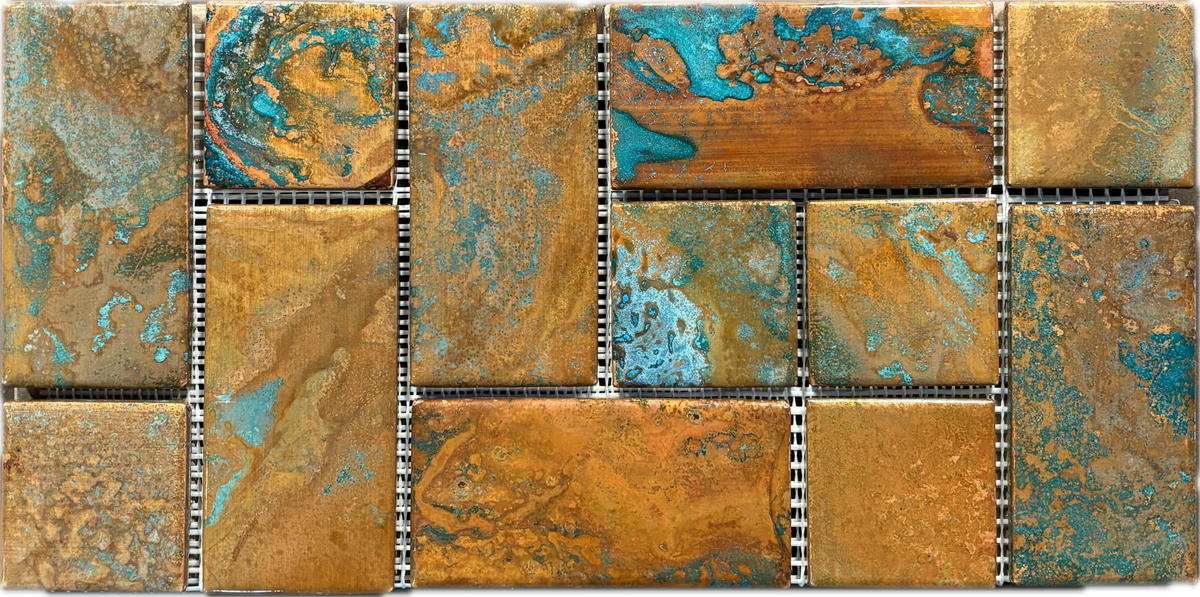 6" x 12" Copper Tile Mosaic Border | Rusted Moon