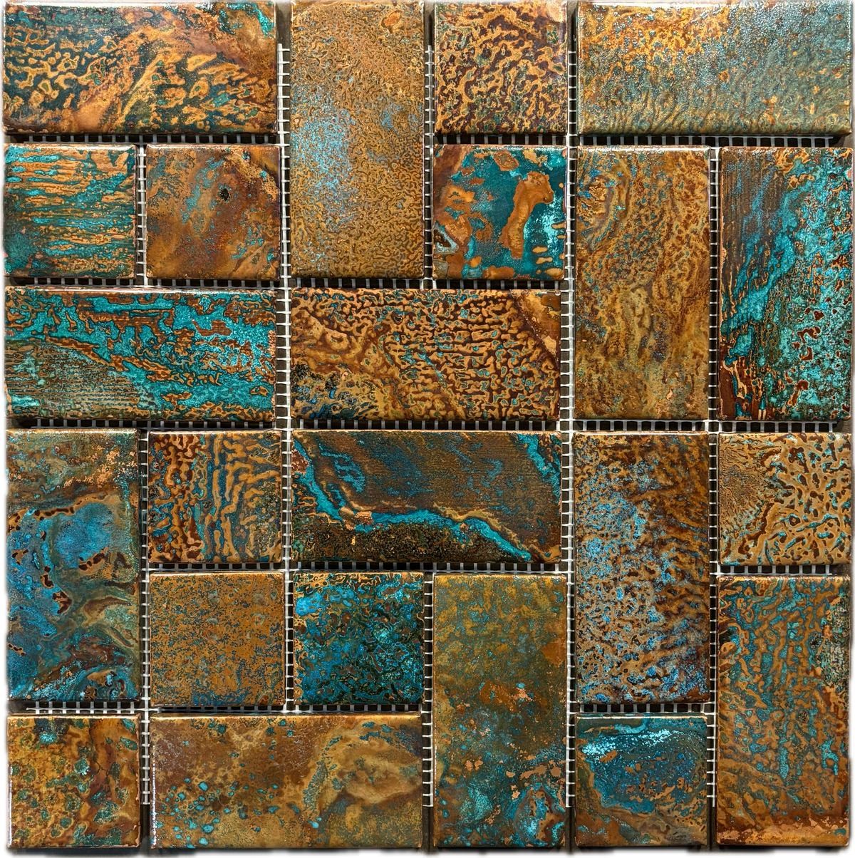 6" x 12" Copper Tile Mosaic Border | Rusted Moon