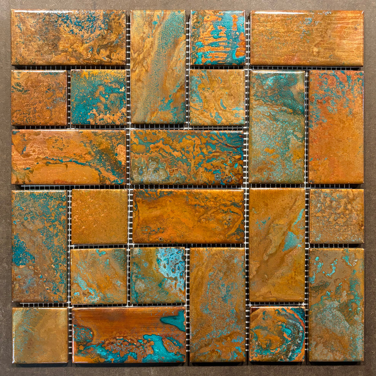 12" x 12" Copper Tile Mosaic Sheet | Rusted Moon
