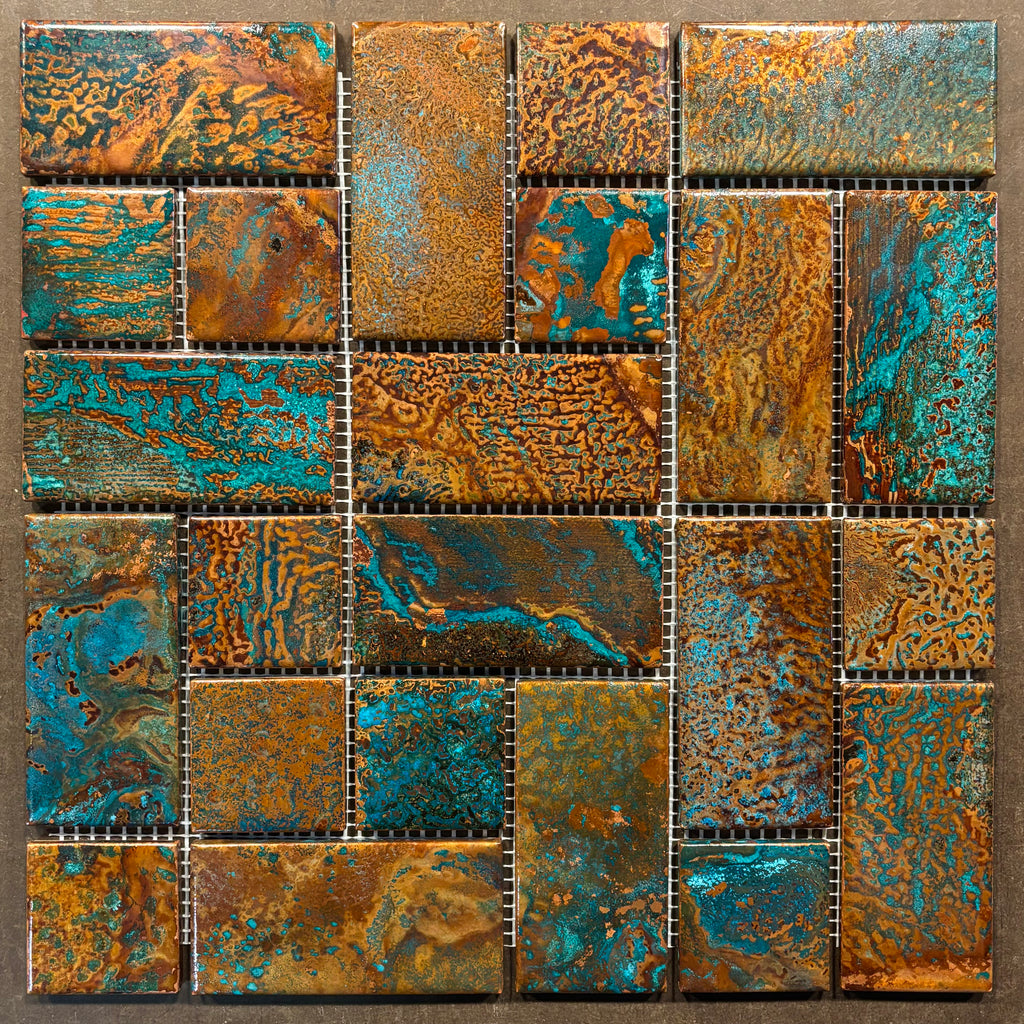 6" x 12" Copper Tile Mosaic Border | Rusted Moon