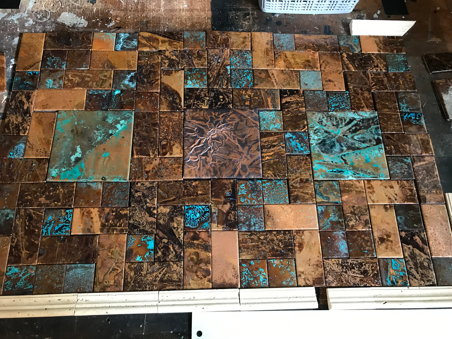 Copper Backsplash with Stone Frame ~ MC